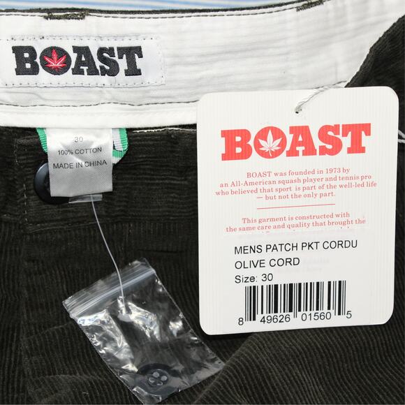 BOAST USA Mens 30 Patch Pocket Corduroy Short Olive Green NWT 7"Inseam - Picture 3 of 7